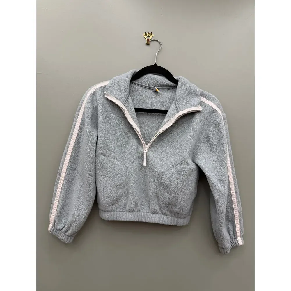 Girls Light Blue Quarter Zip Fleece Pullover Sweatshirt Size 8